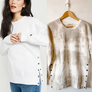 Abercrombie & Fitch Side Snap Boyfriend Sweater Cream Tie Dye Size  Small